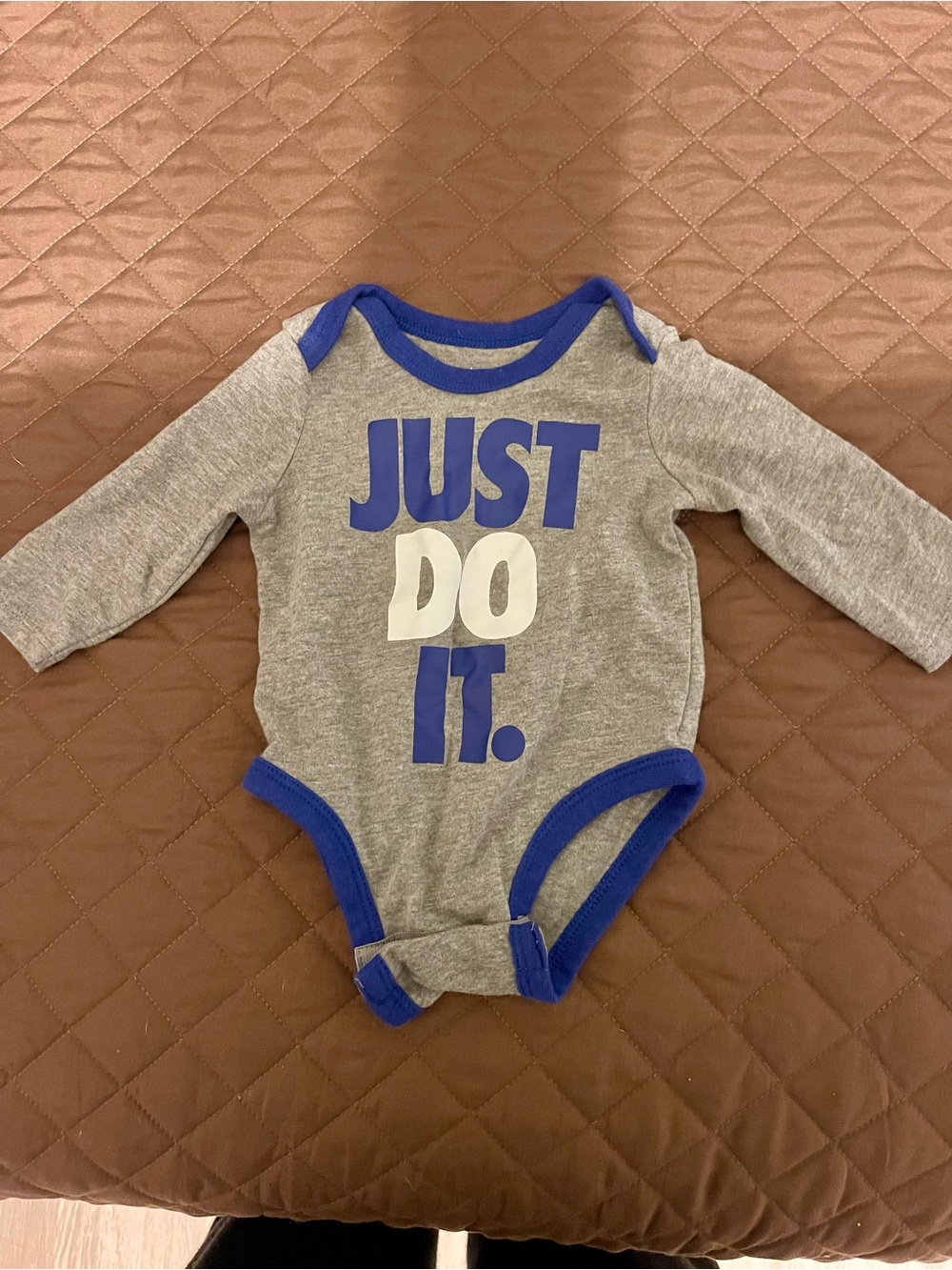 Gray and Blue 'Just Do It.' Long Sleeve Baby One-Piece